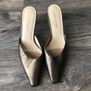 Karen Scott Bronze Leather Mules Heels